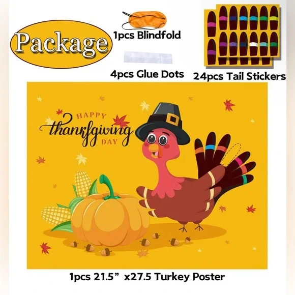 Thanksgiving Party Games for Kids Thanksgiving Games Pin The Tail on the Turkey - Picture 3 of 6